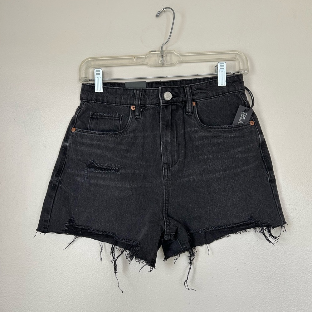 Blank NYC Black Frayed High-Rise Denim Shorts